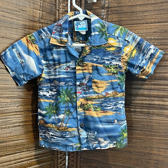 RJC Made in Hawaii Military PlanesTropical Blue Button Down Shirt, Size 2 kids - Picture 1 of 8